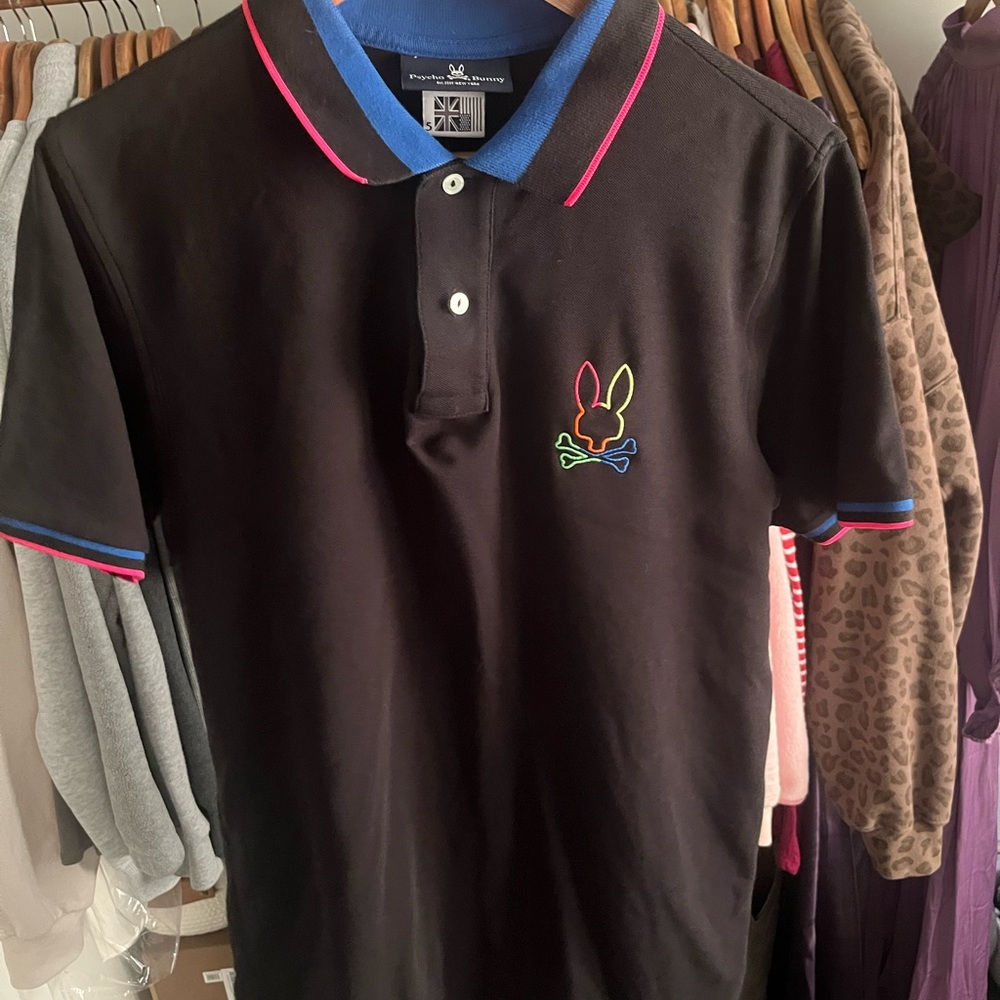 Psycho Bunny Black Polo with Pink and Blue Trim